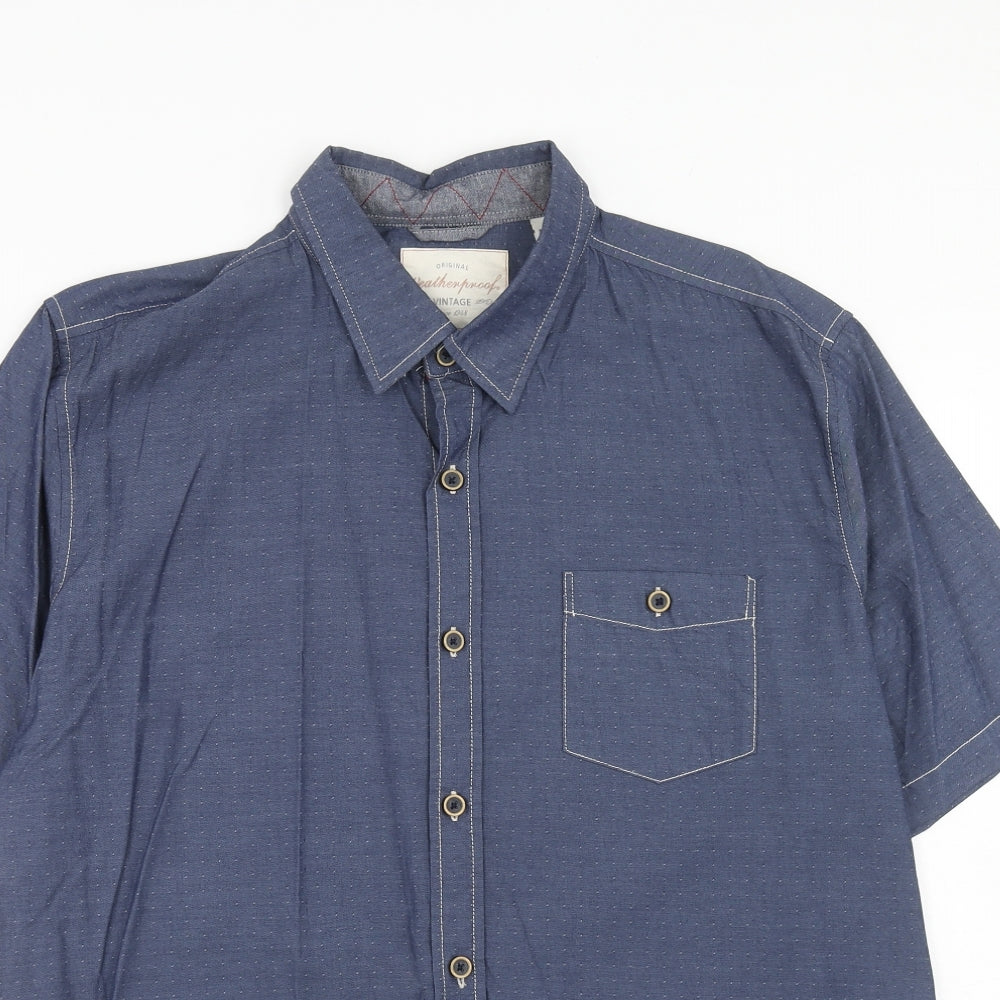 Weatherproof Mens Blue Cotton Button-Up Size L Collared Button