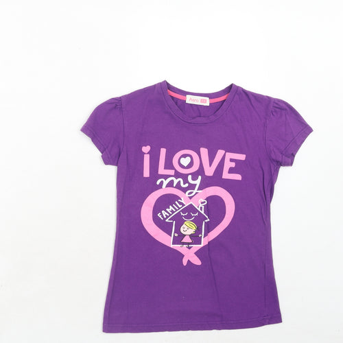 Aero Girls Purple Cotton Basic T-Shirt Size 5-6 Years Round Neck Pullover - I Love My Family