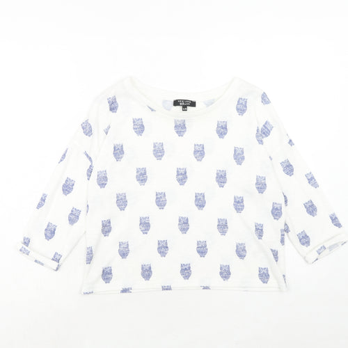 New Look Girls White Geometric Polyester Basic T-Shirt Size 14-15 Years Roll Neck Pullover - Owl Print