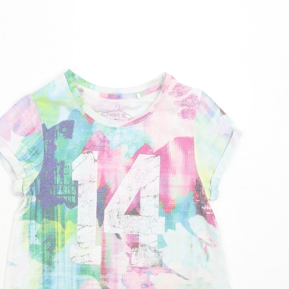 NEXT Girls Multicoloured Geometric Polyester Basic T-Shirt Size 7 Years Round Neck Pullover - 14