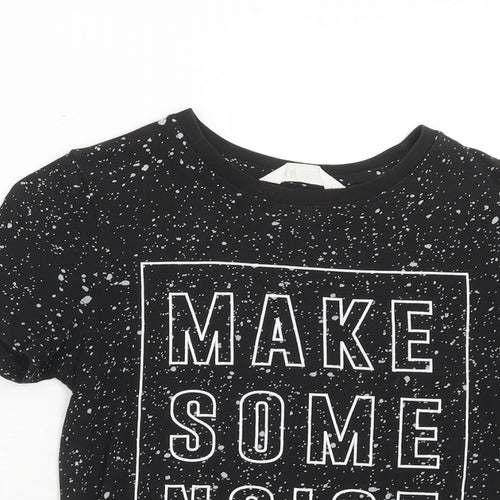 H&M Boys Black Geometric Cotton Pullover T-Shirt Size 8-9 Years Round Neck Pullover - Make Some Noise