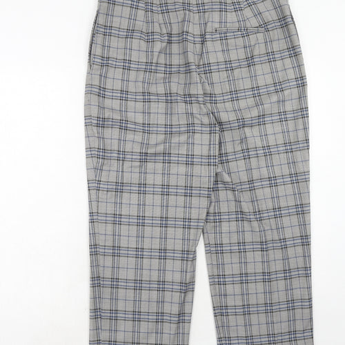 Marks and Spencer Womens Grey Plaid Polyester Trousers Size 16 Regular Hook & Eye