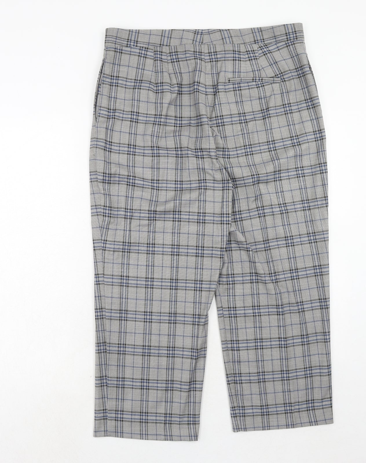 Marks and Spencer Womens Grey Plaid Polyester Trousers Size 16 Regular Hook & Eye