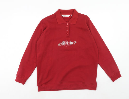 EWM Womens Red Cotton Pullover Sweatshirt Size 14 Button - Size 14-16