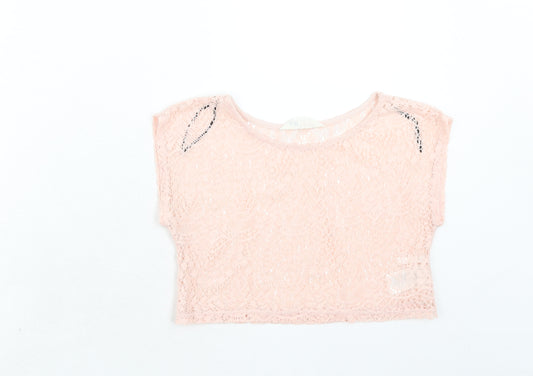 H&M Girls Pink Polyester Basic T-Shirt Size 8 Years Round Neck Pullover - 8-10 Years