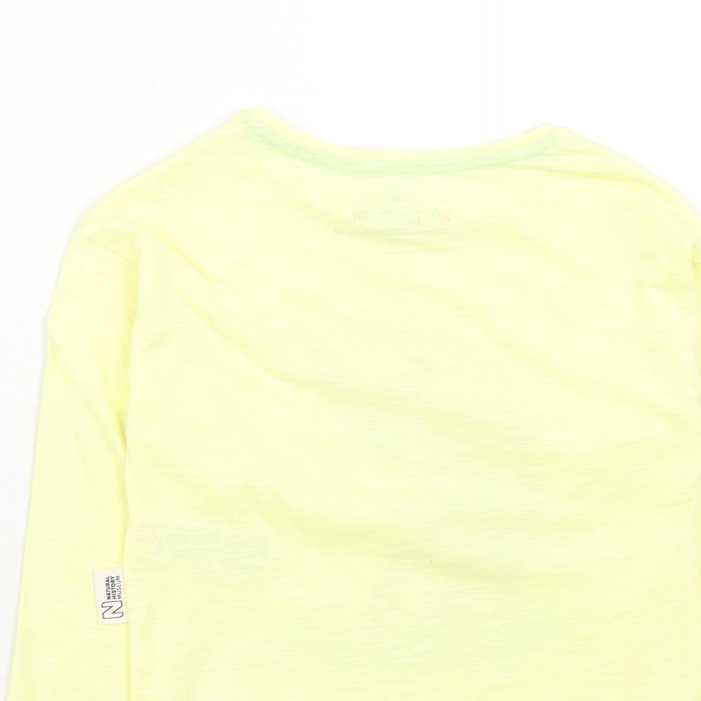 Marks and Spencer Boys Yellow Cotton Pullover T-Shirt Size 2-3 Years Round Neck Pullover - Elephant