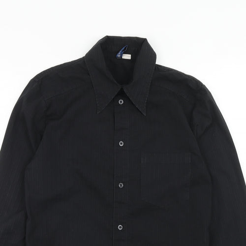 H&M Mens Black Striped Cotton Button-Up Size M Collared Button