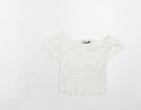 New Look Girls White Viscose Cropped Tank Size 11 Years Off the Shoulder Pullover - Broderie Anglaise