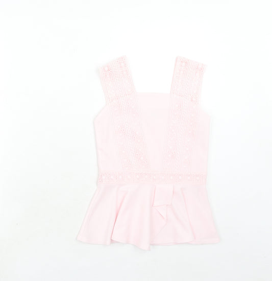 River Island Girls Pink Polyester Basic Tank Size 9-10 Years Square Neck Zip