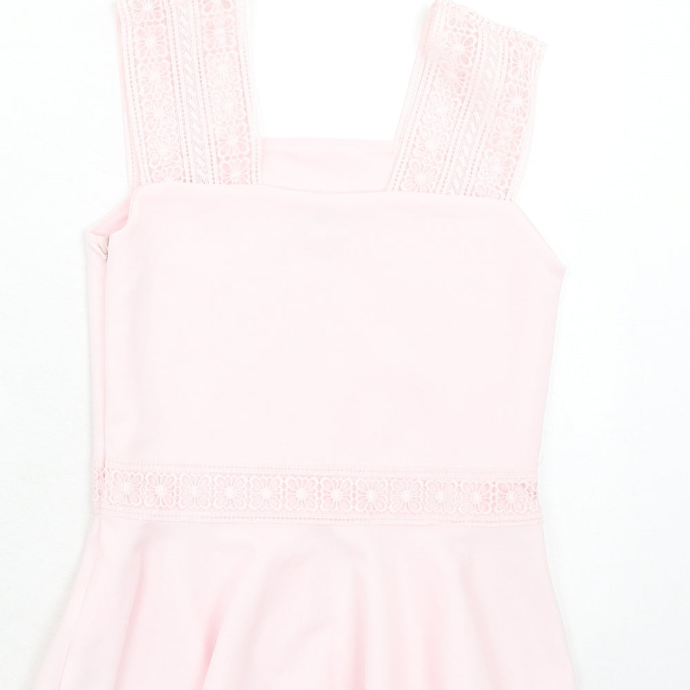 River Island Girls Pink Polyester Basic Tank Size 9-10 Years Square Neck Zip