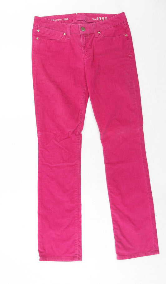 Gap Womens Pink Herringbone Cotton Trousers Size 28 in Regular Zip