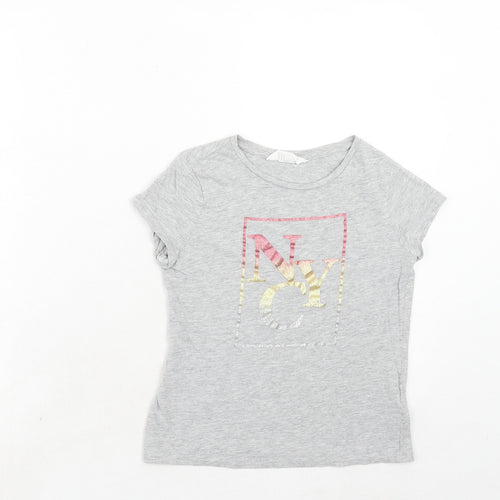 H&M Girls Grey Cotton Basic T-Shirt Size 10-11 Years Round Neck Pullover - NYC, 10-12 Years