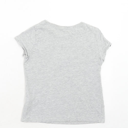 H&M Girls Grey Cotton Basic T-Shirt Size 10-11 Years Round Neck Pullover - NYC, 10-12 Years