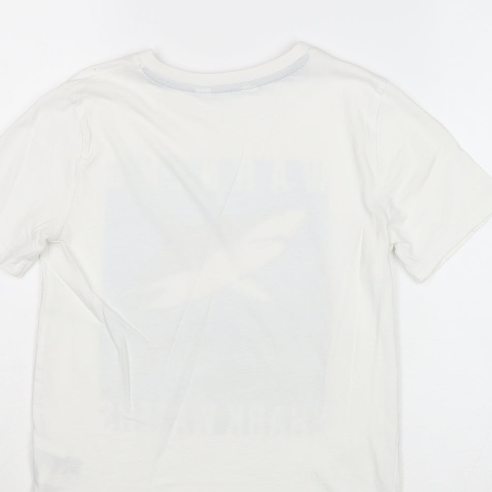 H&M Boys White Cotton Pullover T-Shirt Size 9-10 Years Round Neck Pullover - Shark