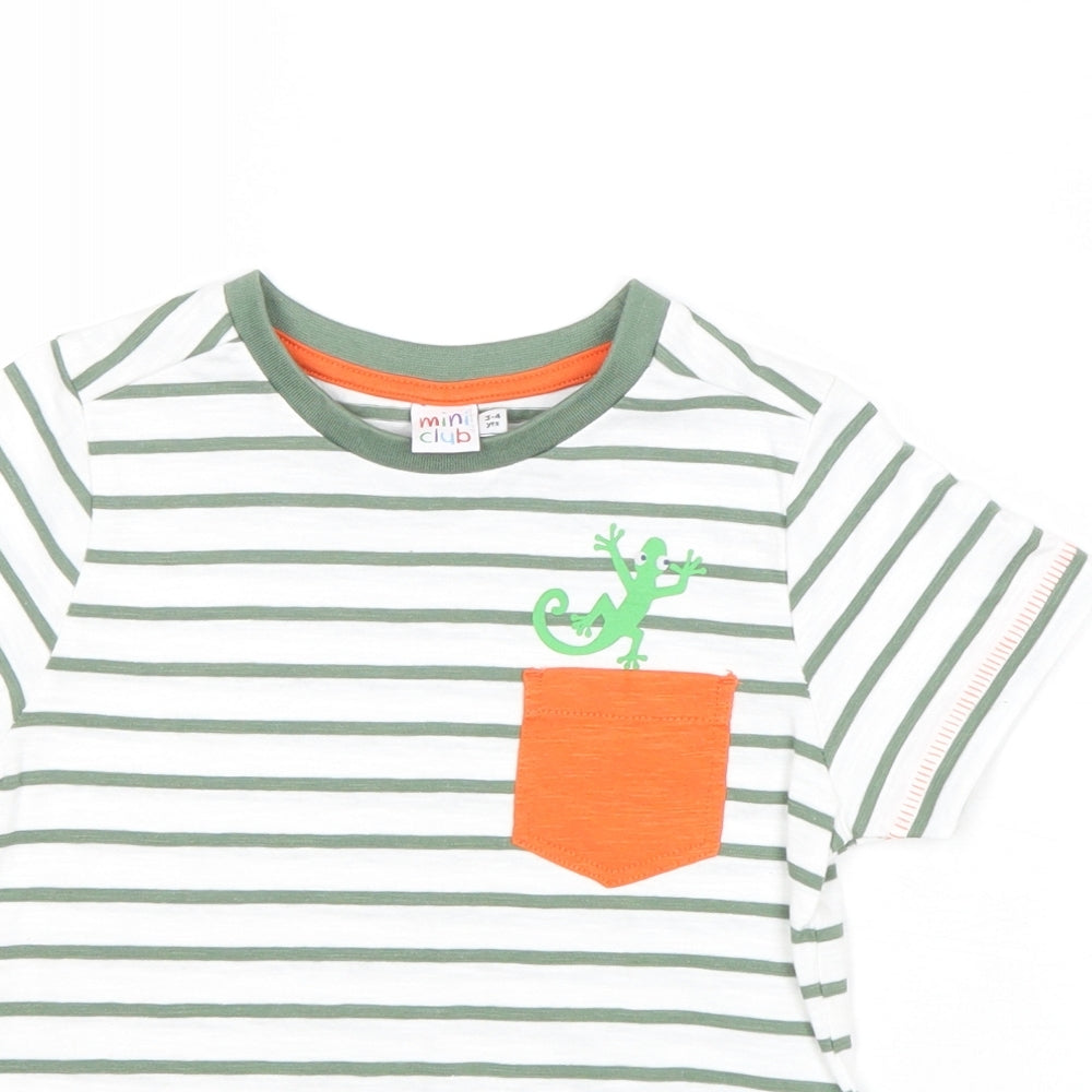 Mini Club Boys White Striped Cotton Pullover T-Shirt Size 2-3 Years Round Neck Pullover
