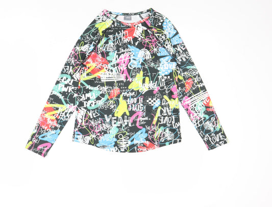 NEXT Girls Multicoloured Geometric Polyester Basic T-Shirt Size 7-8 Years Round Neck Pullover - Activewear