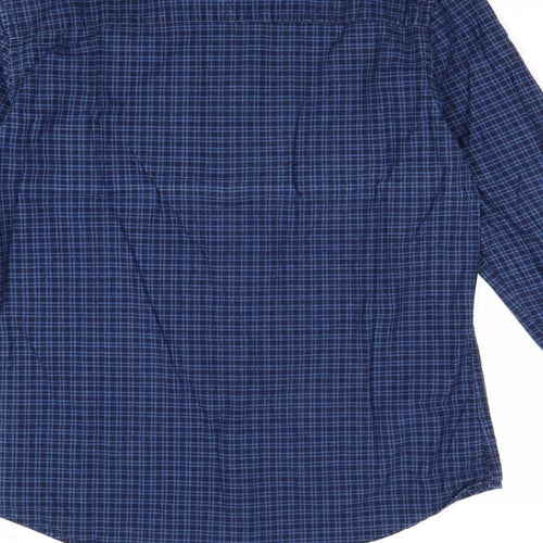 M&Co Mens Blue Check Cotton Button-Up Size S Collared Button