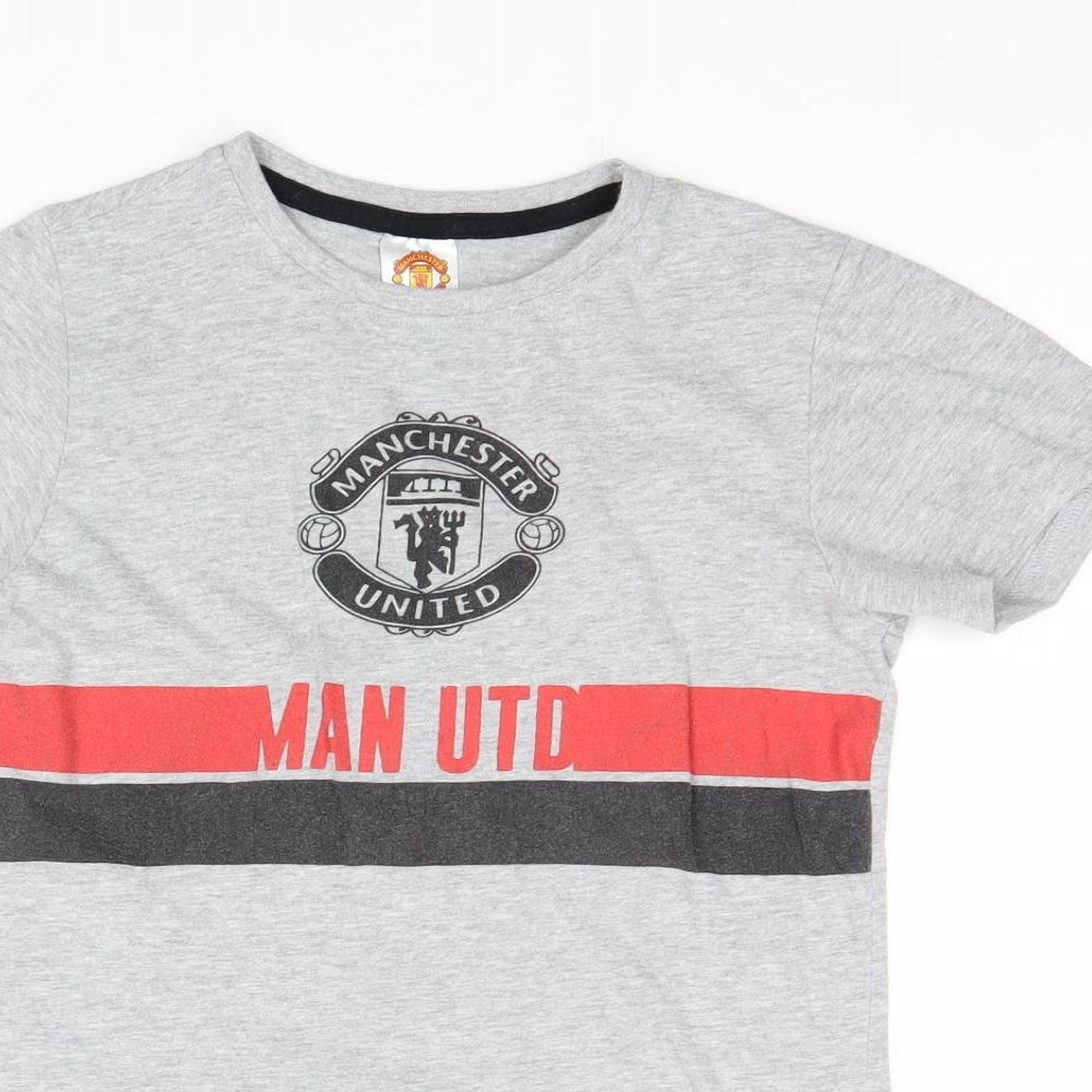 Manchester United Boys Grey Cotton Pullover T-Shirt Size 9-10 Years Crew Neck Pullover - Manchester United