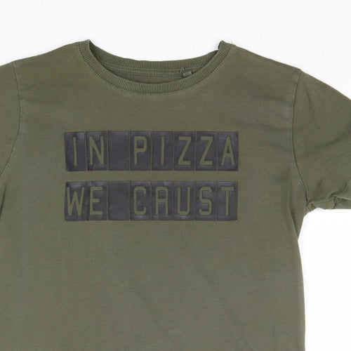 NEXT Boys Green Cotton Pullover T-Shirt Size 11 Years Round Neck Pullover - Pizza Slogan