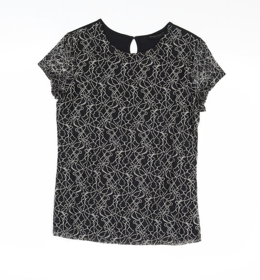 Dorothy Perkins Womens Black Geometric Polyester Basic Blouse Size 10 Round Neck