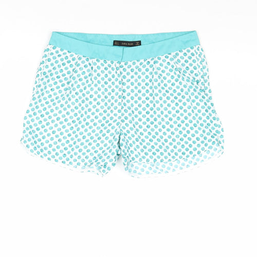 Zara Womens Blue Geometric Polyester Basic Shorts Size S Regular Zip