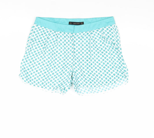 Zara Womens Blue Geometric Polyester Basic Shorts Size S Regular Zip
