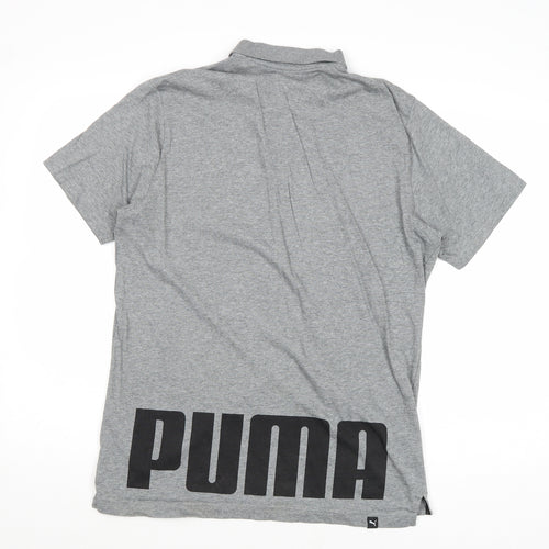PUMA Mens Grey Cotton Polo Size S Collared Button