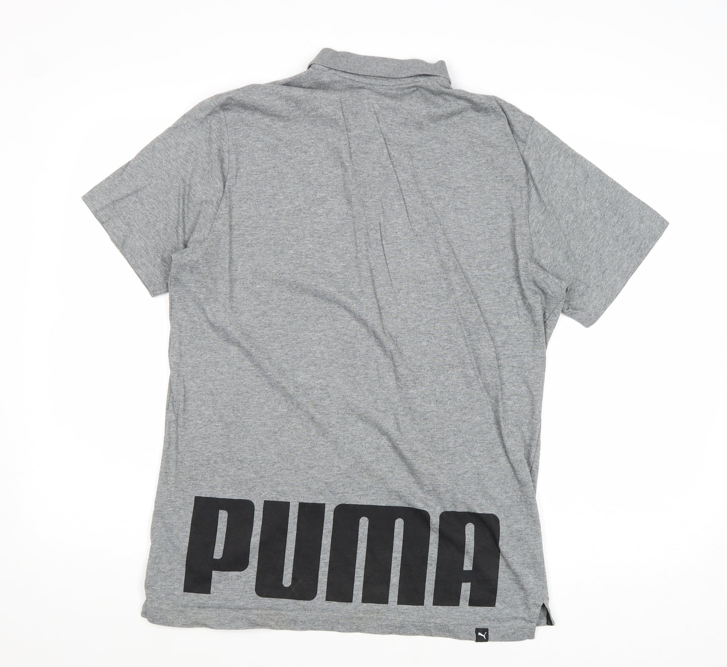 PUMA Mens Grey Cotton Polo Size S Collared Button