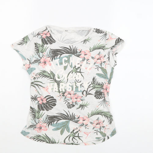H&M Girls Multicoloured Geometric Cotton Basic T-Shirt Size 11-12 Years Round Neck Pullover - Mitchell Crew