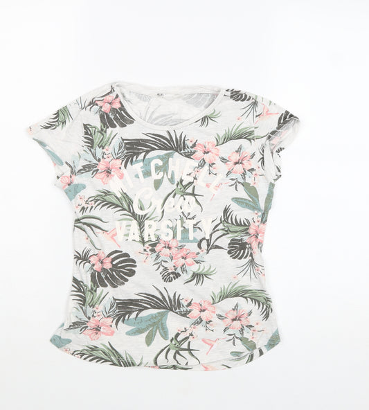 H&M Girls Multicoloured Geometric Cotton Basic T-Shirt Size 11-12 Years Round Neck Pullover - Mitchell Crew