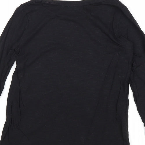 NEXT Girls Black Cotton Basic T-Shirt Size 7 Years Round Neck Pullover - Heart Print