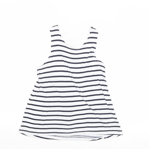 H&M Girls Multicoloured Striped Viscose Basic Tank Size 9-10 Years Round Neck Pullover - Lace Detail