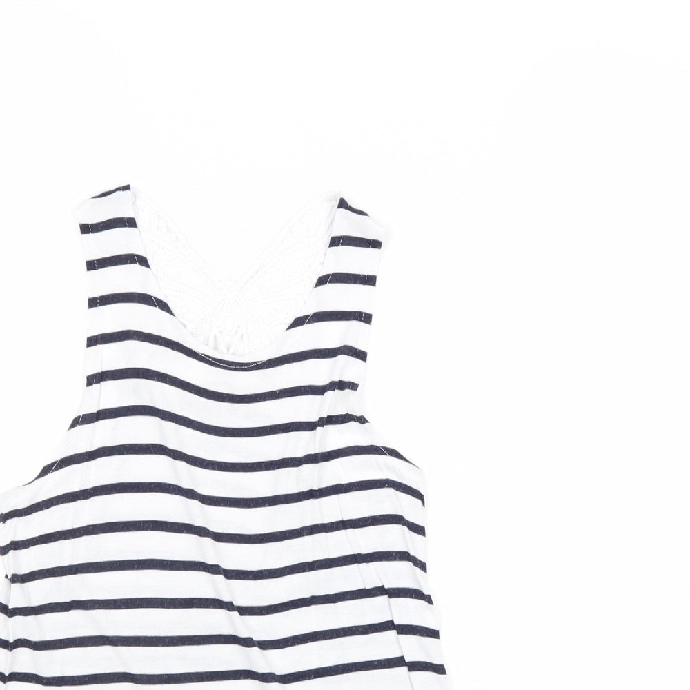 H&M Girls Multicoloured Striped Viscose Basic Tank Size 9-10 Years Round Neck Pullover - Lace Detail
