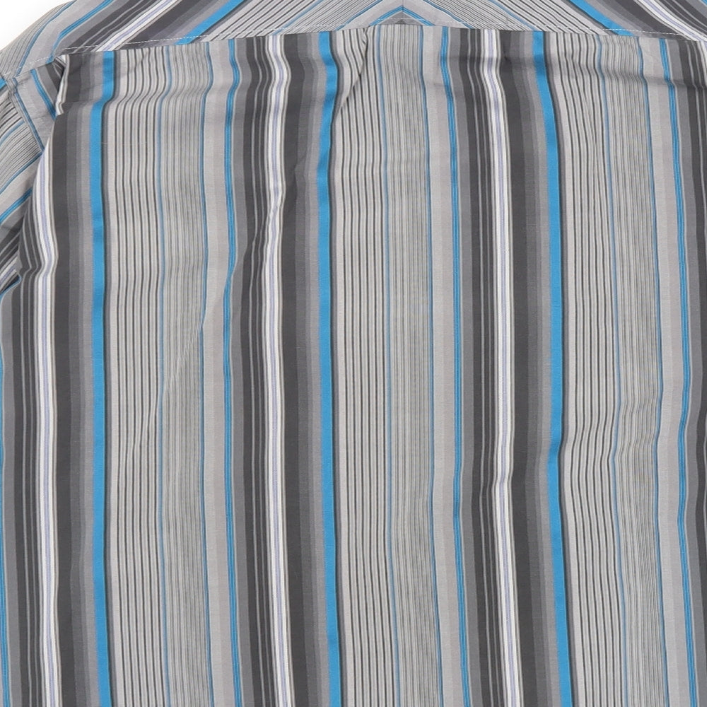 Jeff Banks Mens Grey Striped Cotton Button-Up Size M Collared Button