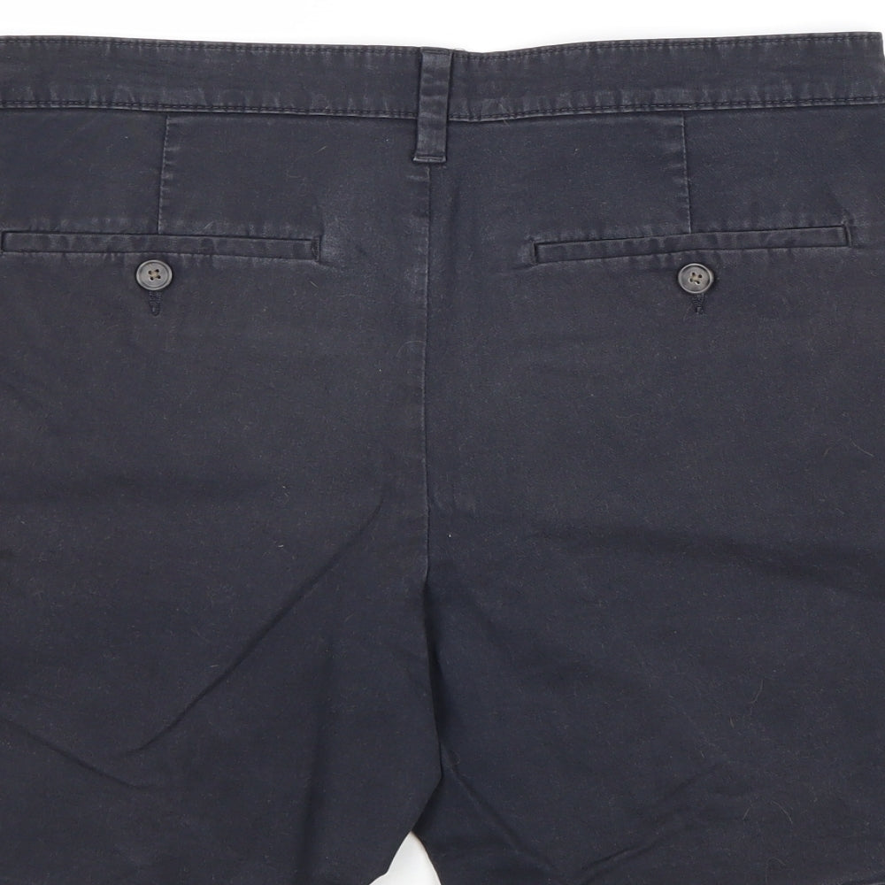 Marks and Spencer Mens Blue Cotton Chino Shorts Size 30 in Regular Zip