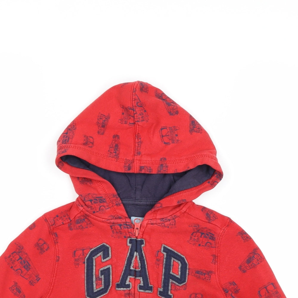 Gap Boys Red Geometric Cotton Full Zip Hoodie Size 2 Years Zip - Fire Engine Print