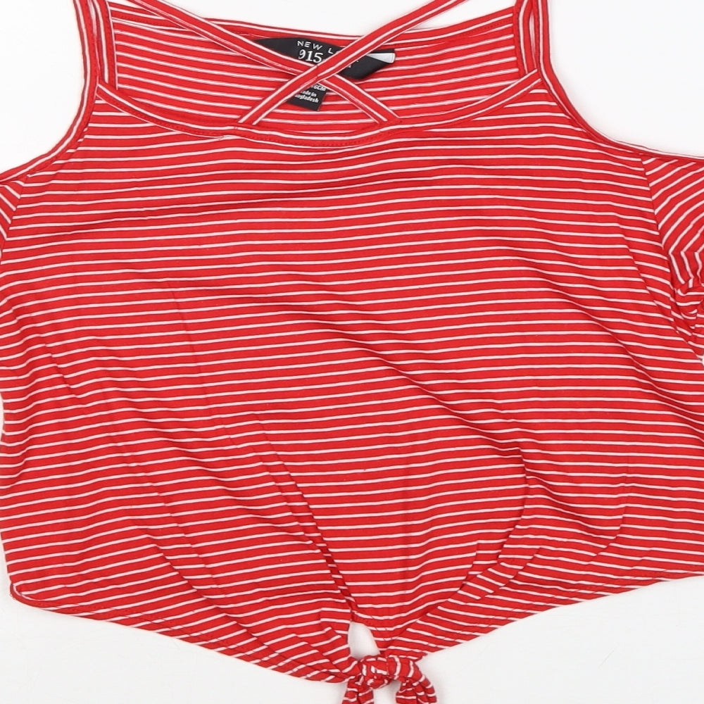 New Look Girls Red Striped Cotton Pullover T-Shirt Size 10-11 Years Scoop Neck Pullover - Cold Shoulder Tie Front