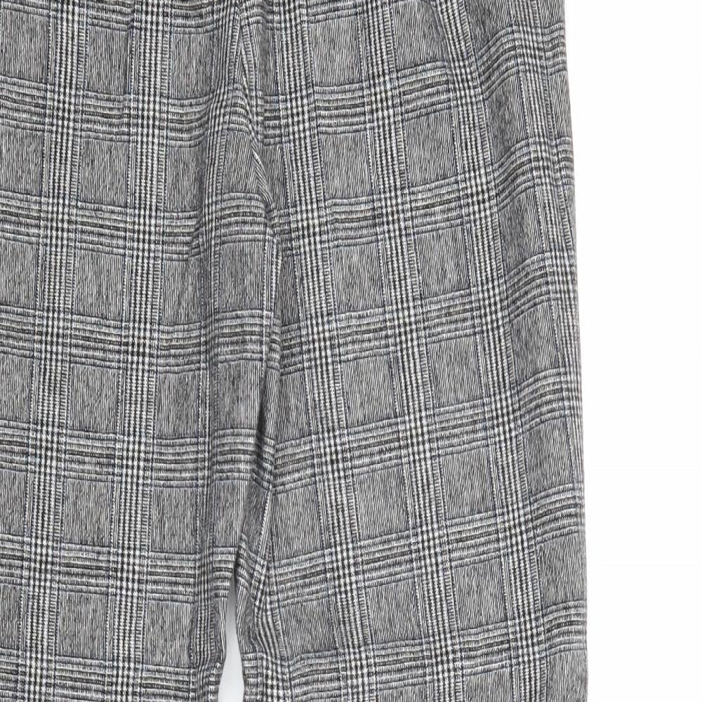 Marks and Spencer Womens Grey Plaid Polyester Carrot Trousers Size 8 Regular Zip