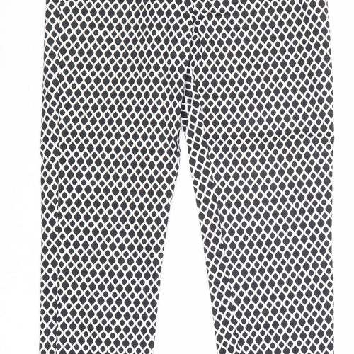 H&M Womens Black Geometric Cotton Chino Trousers Size 8 Regular Zip