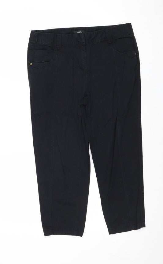 M&Co Womens Black Cotton Carrot Trousers Size 12 Regular Zip
