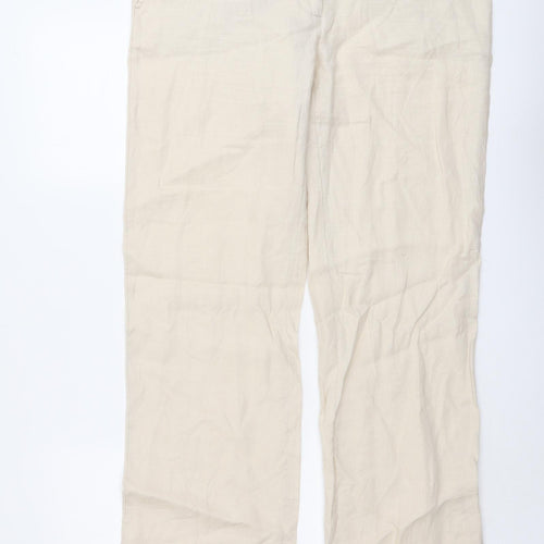 H&M Womens Beige Linen Trousers Size 14 L31 in Regular Button