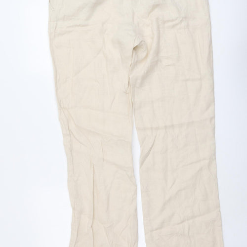 H&M Womens Beige Linen Trousers Size 14 L31 in Regular Button