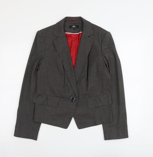 NEXT Womens Black Geometric Polyester Jacket Suit Jacket Size 14