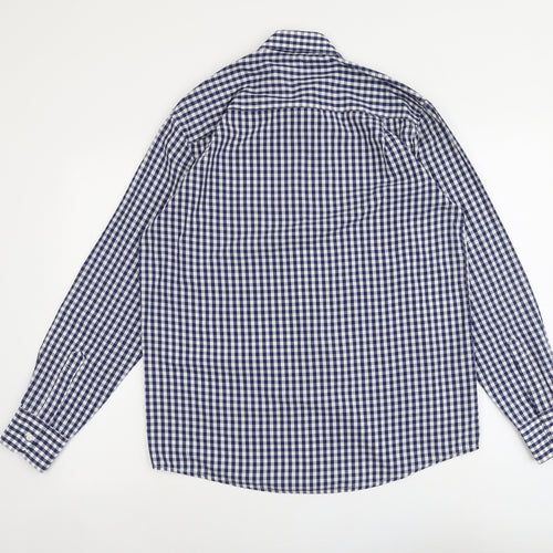 Pierre Cardin Mens Blue Check Polyester Button-Up Size M Collared Button
