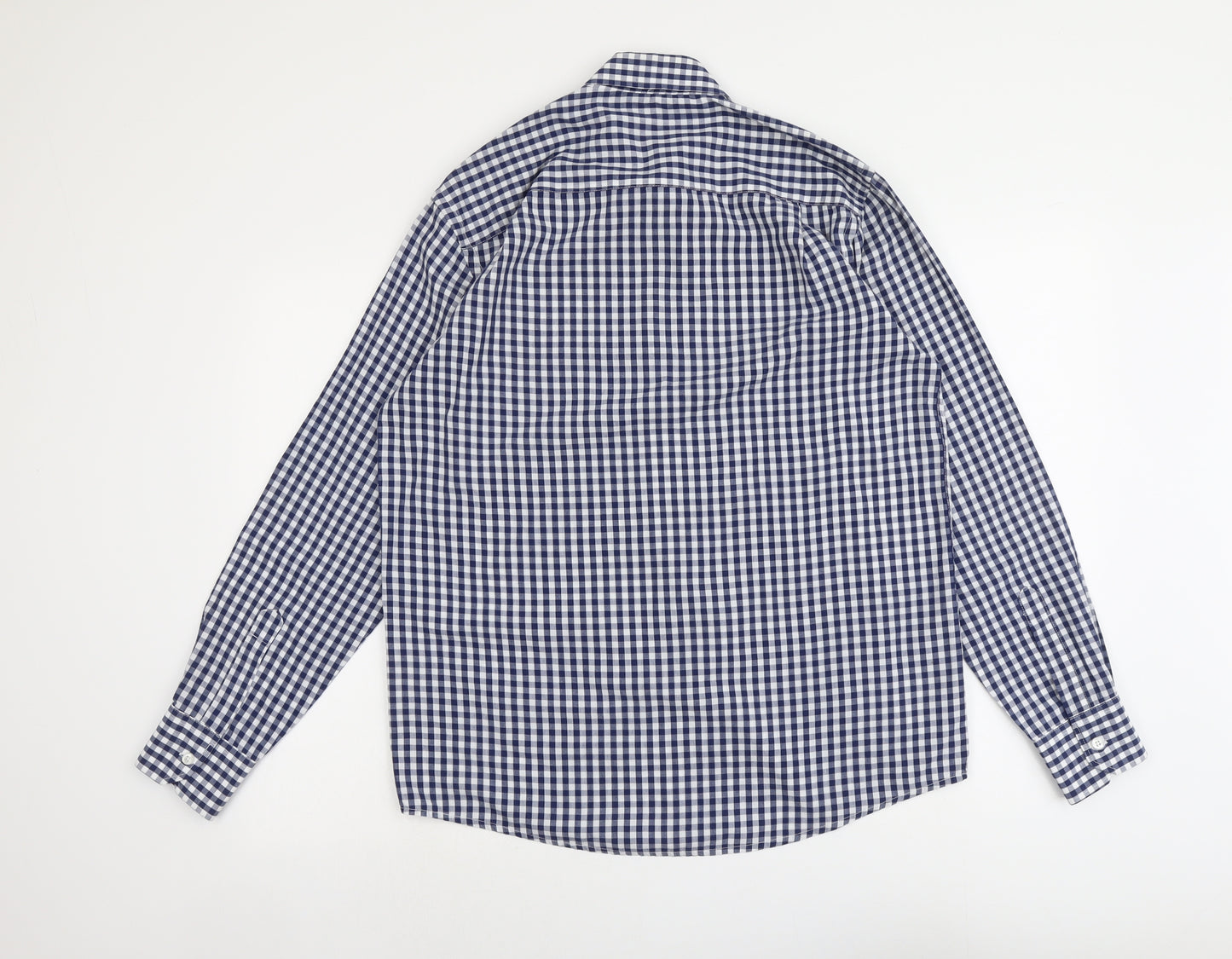 Pierre Cardin Mens Blue Check Polyester Button-Up Size M Collared Button