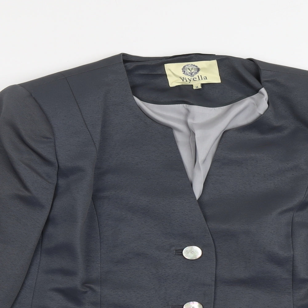 Viyella Womens Grey Polyester Jacket Blazer Size 14