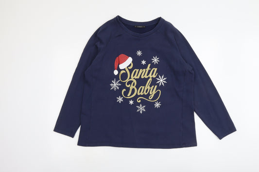 Dunnes Stores Womens Black Cotton Pullover Sweatshirt Size L Pullover - Santa Baby