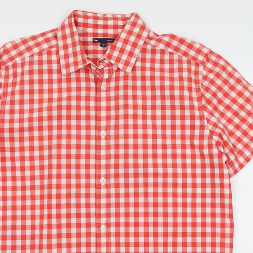 Gap Mens Red Check Cotton Button-Up Size M Collared Button