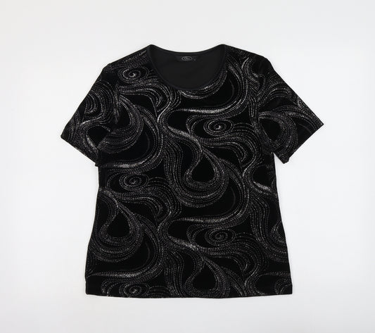 Bonmarché Womens Black Geometric Polyester Basic Blouse Size S Round Neck
