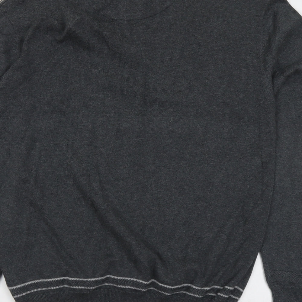 RJR.John Rocha Mens Grey V-Neck Cotton Pullover Jumper Size M Long Sleeve